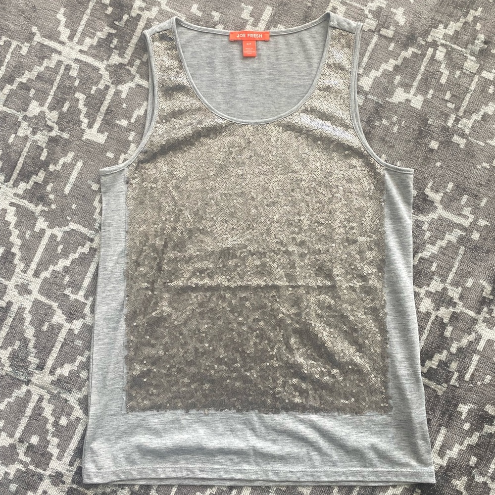 Joe Fresh Silver Sequin Tank Top Gray Metallic Party Holiday S